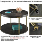 Round Coffee Table 2-Tier Cocktail Table with Storage Shelf Solid Wood