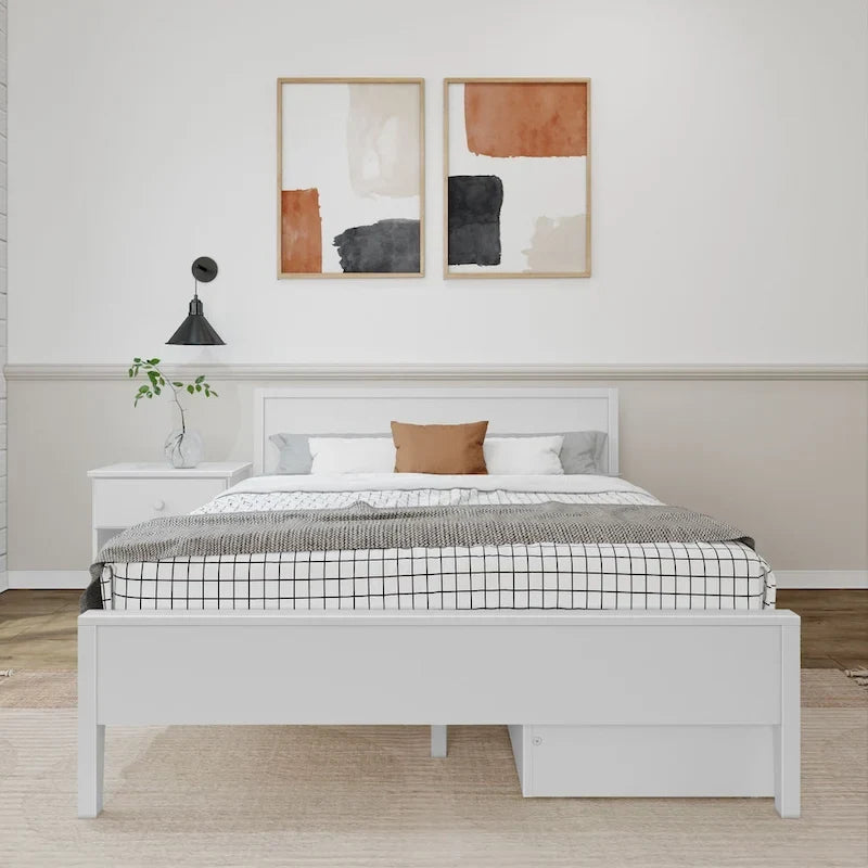 Plank and Beam Queen-Size Bed with Panel Headboard and Storage Drawers