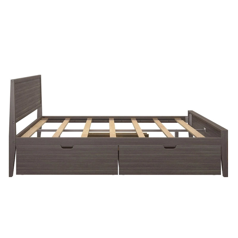 Plank and Beam Queen-Size Bed with Panel Headboard and Storage Drawers