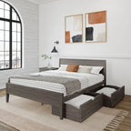 Plank and Beam Queen-Size Bed with Panel Headboard and Storage Drawers