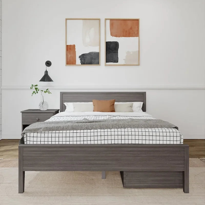 Plank and Beam Queen-Size Bed with Panel Headboard and Storage Drawers