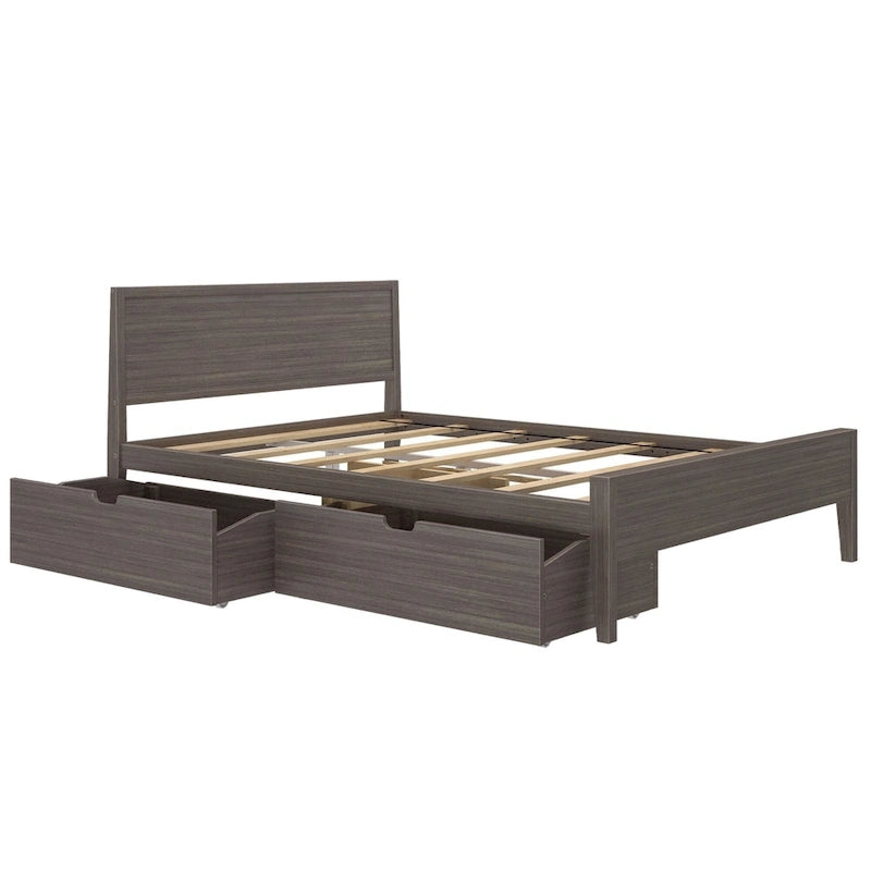 Plank and Beam Queen-Size Bed with Panel Headboard and Storage Drawers