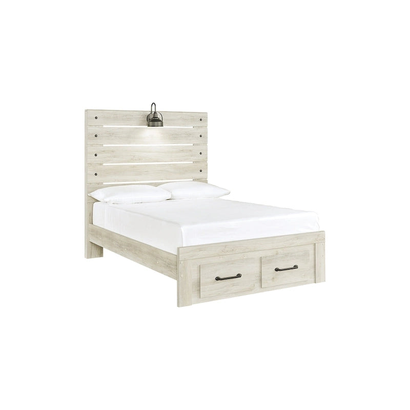 Cambeck Whitewashed Panel Bed w/ 2 Footboard Storage Drawers
