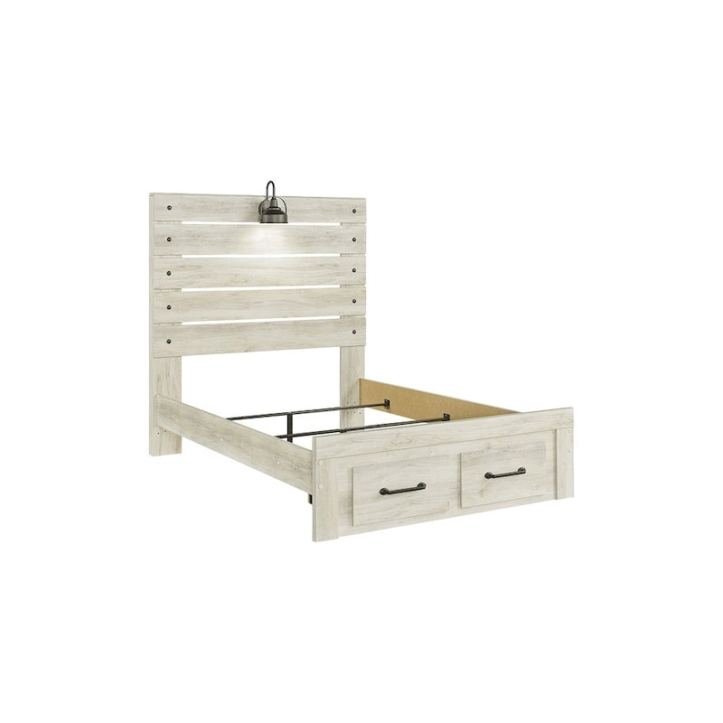 Cambeck Whitewashed Panel Bed w/ 2 Footboard Storage Drawers