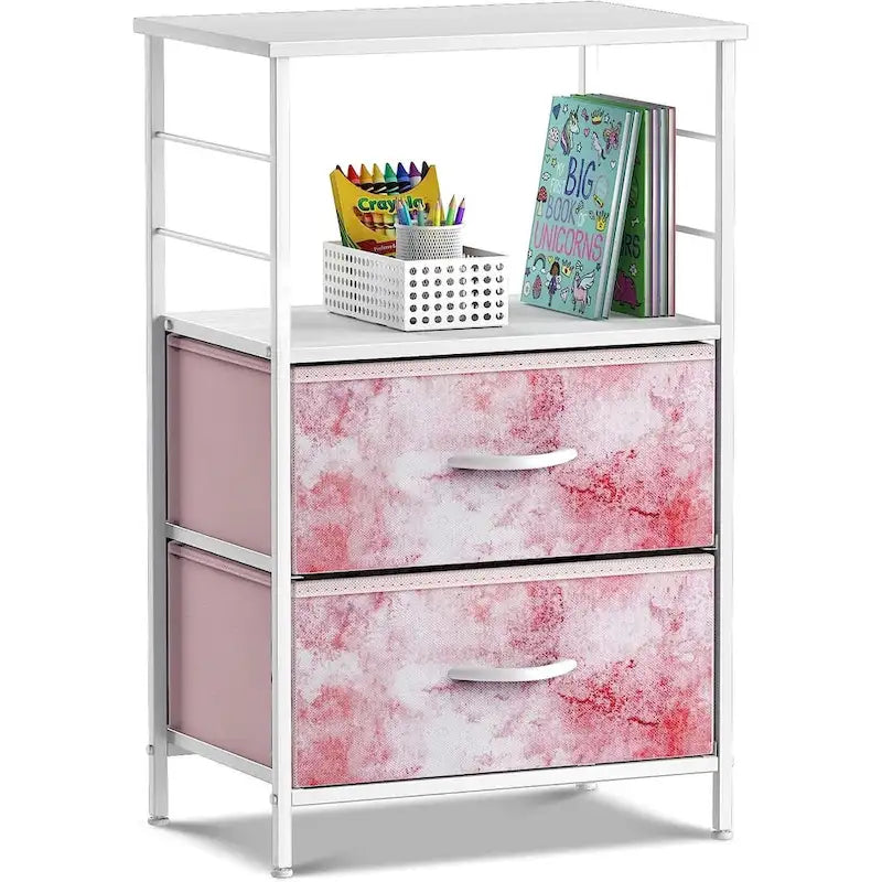 Nightstand 2-Drawer Shelf Storage - Bedside Furniture End Table Chest