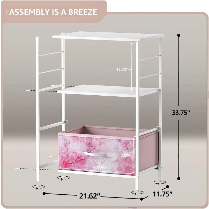 Nightstand 2-Drawer Shelf Storage - Bedside Furniture End Table Chest