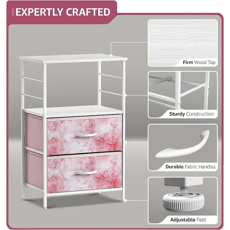 Nightstand 2-Drawer Shelf Storage - Bedside Furniture End Table Chest