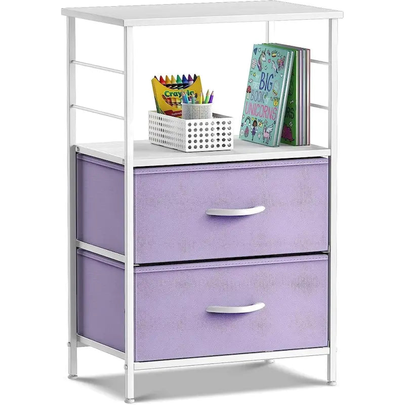 Nightstand 2-Drawer Shelf Storage - Bedside Furniture End Table Chest
