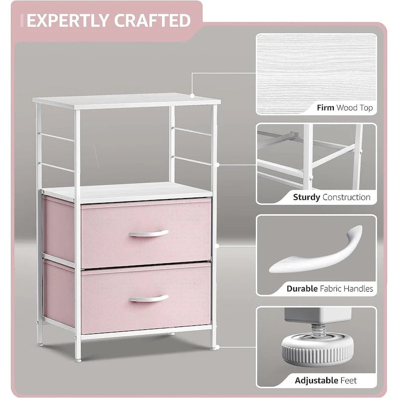 Nightstand 2-Drawer Shelf Storage - Bedside Furniture End Table Chest