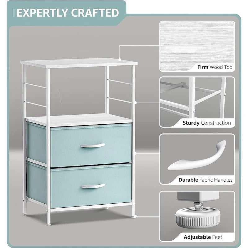 Nightstand 2-Drawer Shelf Storage - Bedside Furniture End Table Chest
