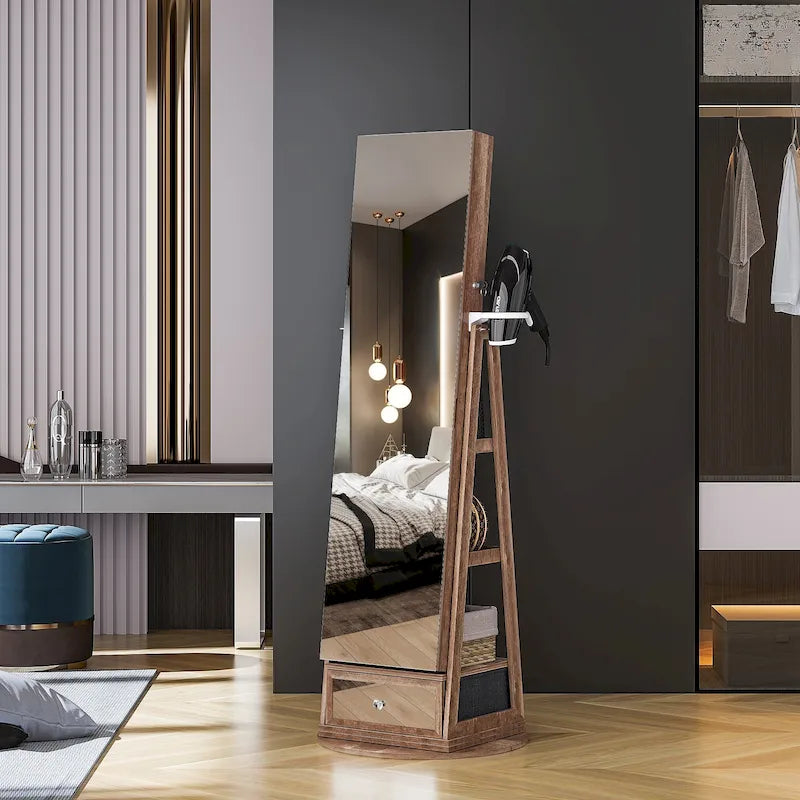 22 Wide Rotatable Jewelry Armoire with Mirror - N/A