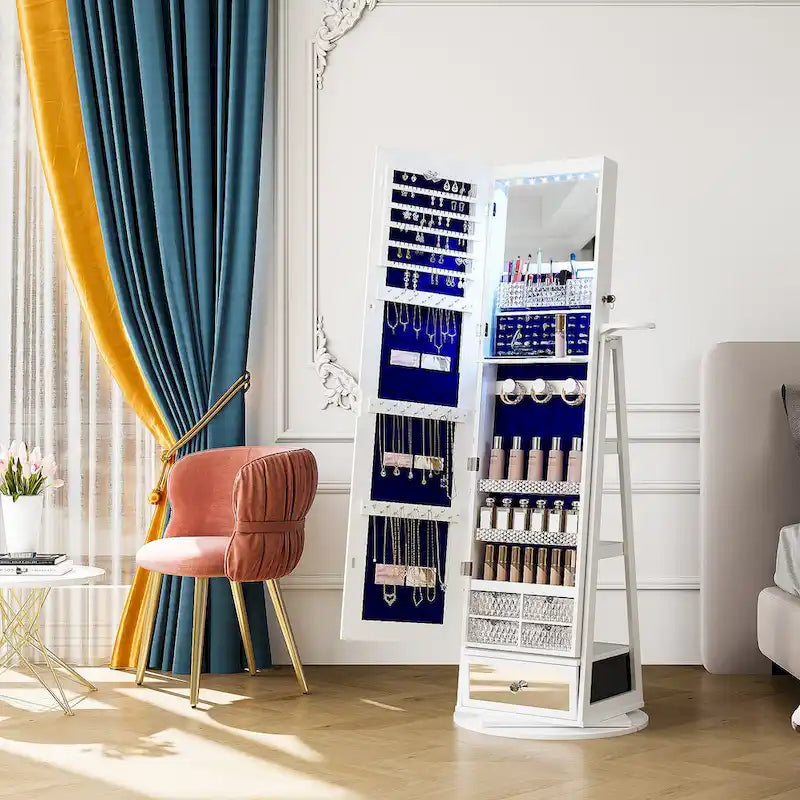 22 Wide Rotatable Jewelry Armoire with Mirror - N/A