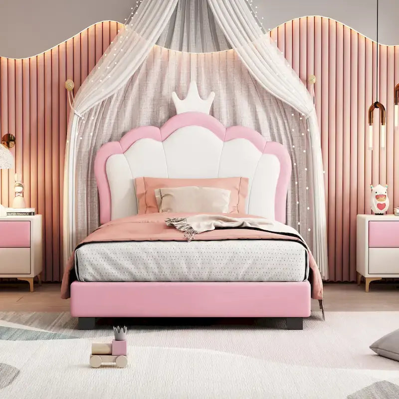 Upholestered Princess Bed With Crown Headboard
