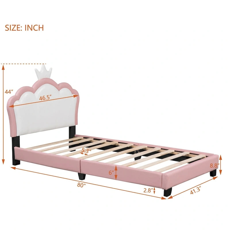 Upholestered Princess Bed With Crown Headboard