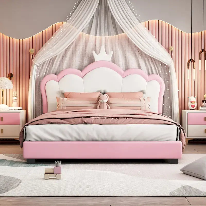 Upholestered Princess Bed With Crown Headboard