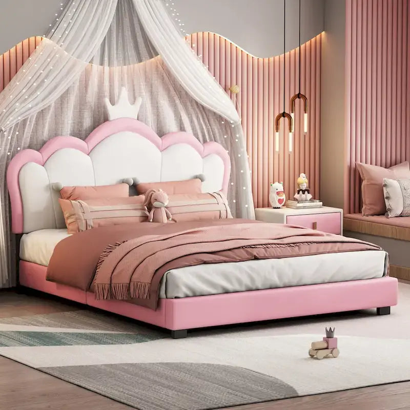 Upholestered Princess Bed With Crown Headboard