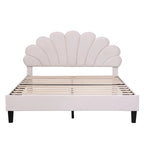 Velvet Upholstered Platform Bed with Flower Pattern Headboard
