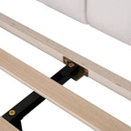 Velvet Upholstered Platform Bed with Flower Pattern Headboard