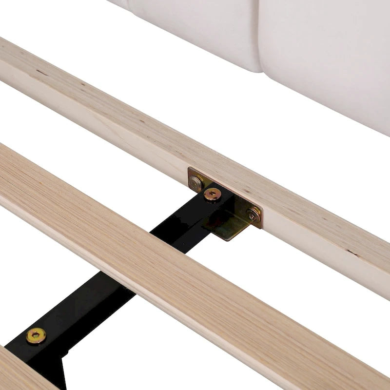 Velvet Upholstered Platform Bed with Flower Pattern Headboard