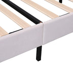 Velvet Upholstered Platform Bed with Flower Pattern Headboard