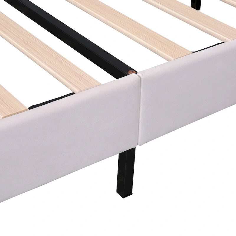 Velvet Upholstered Platform Bed with Flower Pattern Headboard