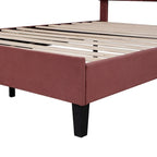 Velvet Upholstered Platform Bed with Flower Pattern Headboard