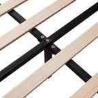 Velvet Upholstered Platform Bed with Flower Pattern Headboard