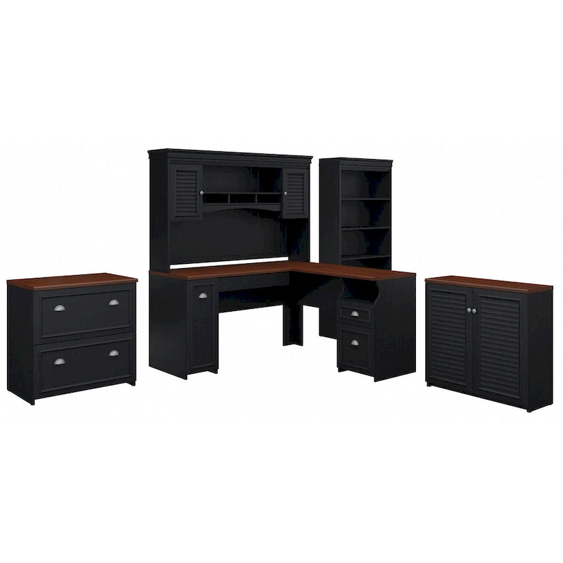 Fairview 60W Desk with Hutch, and Storage Set by Bush Furniture