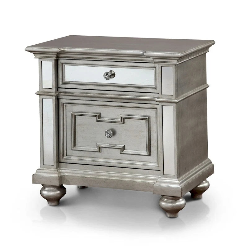 Eaen Glam Silver Wood 2-Drawer Nightstand by Furniture of America