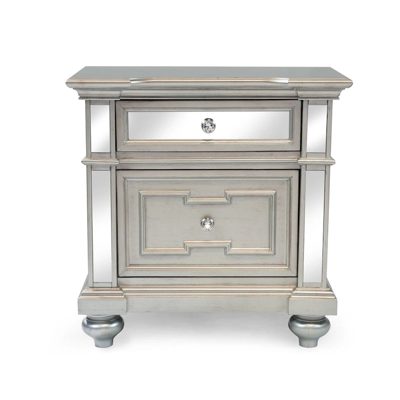Eaen Glam Silver Wood 2-Drawer Nightstand by Furniture of America