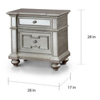 Eaen Glam Silver Wood 2-Drawer Nightstand by Furniture of America