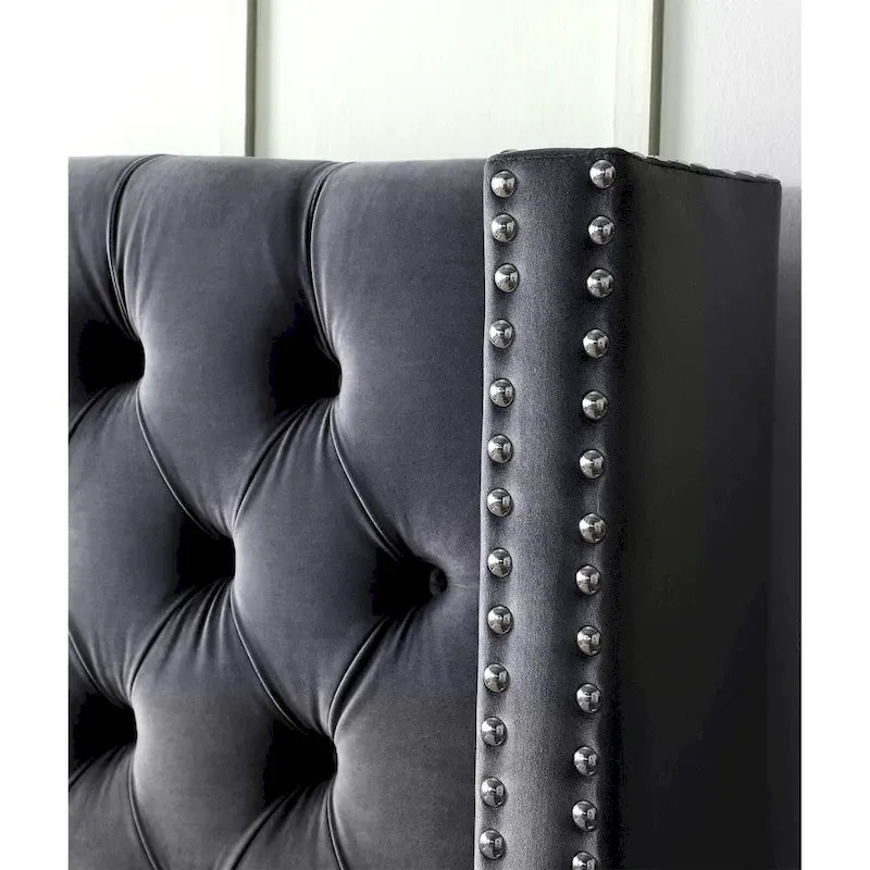King Velvet Upholstered Bed with Deep Button Tufting