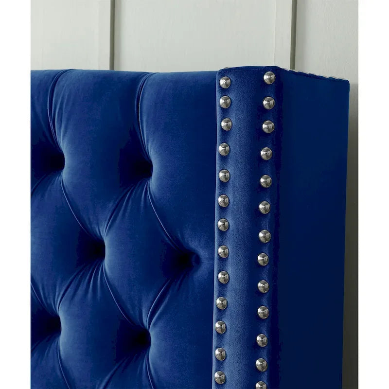 King Velvet Upholstered Bed with Deep Button Tufting