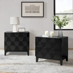 Ethe Mid-Century 2-Drawer Storage Nightstand with Adjustable Solid Wood legs and Charging Station Set of 2 By HULALA HOME