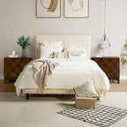 Ethe Mid-Century 2-Drawer Storage Nightstand with Adjustable Solid Wood legs and Charging Station Set of 2 By HULALA HOME