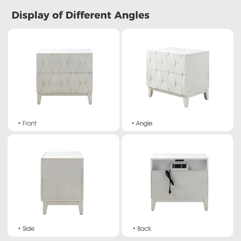 Ethe Mid-Century 2-Drawer Storage Nightstand with Adjustable Solid Wood legs and Charging Station Set of 2 By HULALA HOME