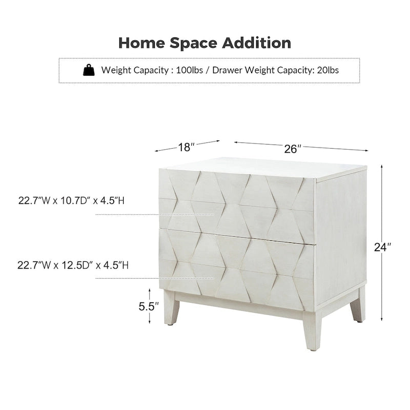 Ethe Mid-Century 2-Drawer Storage Nightstand with Adjustable Solid Wood legs and Charging Station Set of 2 By HULALA HOME