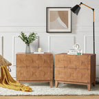 Ethe Mid-Century 2-Drawer Storage Nightstand with Adjustable Solid Wood legs and Charging Station Set of 2 By HULALA HOME