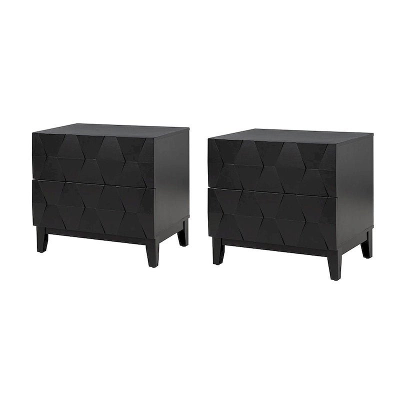 Ethe Mid-Century 2-Drawer Storage Nightstand with Adjustable Solid Wood legs and Charging Station Set of 2 By HULALA HOME