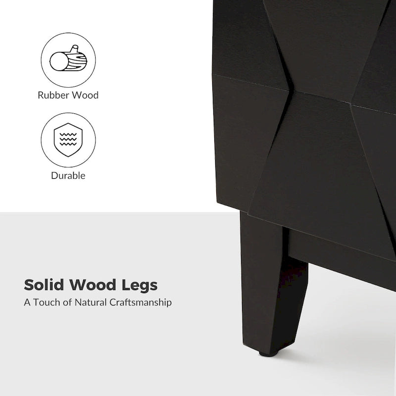 Ethe Mid-Century 2-Drawer Storage Nightstand with Adjustable Solid Wood legs and Charging Station Set of 2 By HULALA HOME