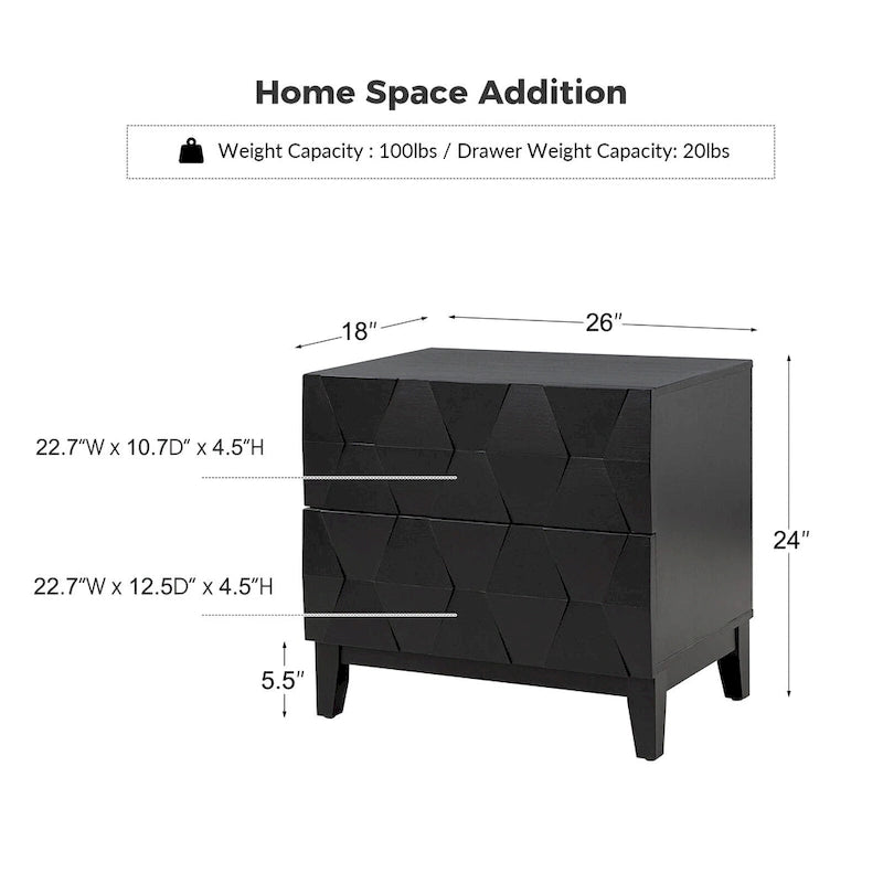 Ethe Mid-Century 2-Drawer Storage Nightstand with Adjustable Solid Wood legs and Charging Station Set of 2 By HULALA HOME