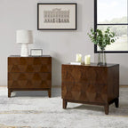 Ethe Mid-Century 2-Drawer Storage Nightstand with Adjustable Solid Wood legs and Charging Station Set of 2 By HULALA HOME