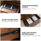 Ethe Mid-Century 2-Drawer Storage Nightstand with Adjustable Solid Wood legs and Charging Station Set of 2 By HULALA HOME