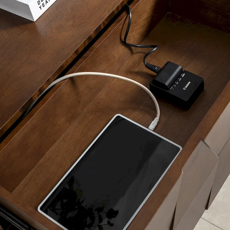 Ethe Mid-Century 2-Drawer Storage Nightstand with Adjustable Solid Wood legs and Charging Station Set of 2 By HULALA HOME