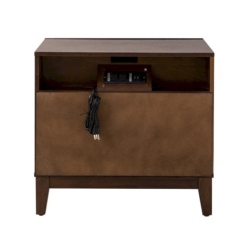 Ethe Mid-Century 2-Drawer Storage Nightstand with Adjustable Solid Wood legs and Charging Station Set of 2 By HULALA HOME