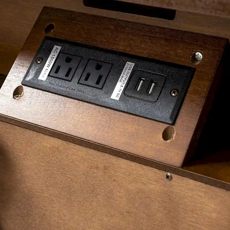 Ethe Mid-Century 2-Drawer Storage Nightstand with Adjustable Solid Wood legs and Charging Station Set of 2 By HULALA HOME