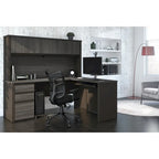 Bestar Prestige Plus L-shaped Workstation Desk with Hutch