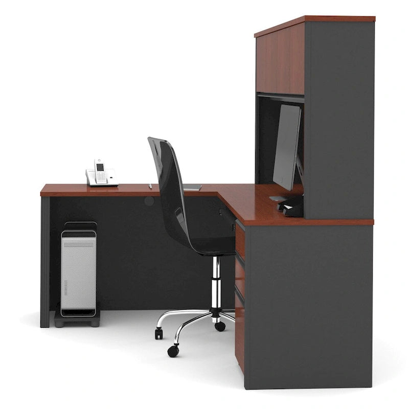 Bestar Prestige Plus L-shaped Workstation Desk with Hutch