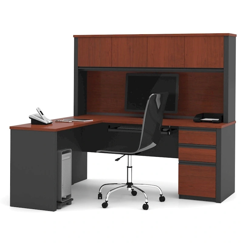 Bestar Prestige Plus L-shaped Workstation Desk with Hutch