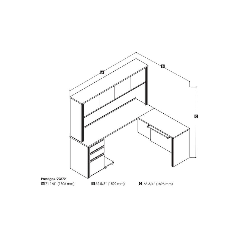 Bestar Prestige Plus L-shaped Workstation Desk with Hutch
